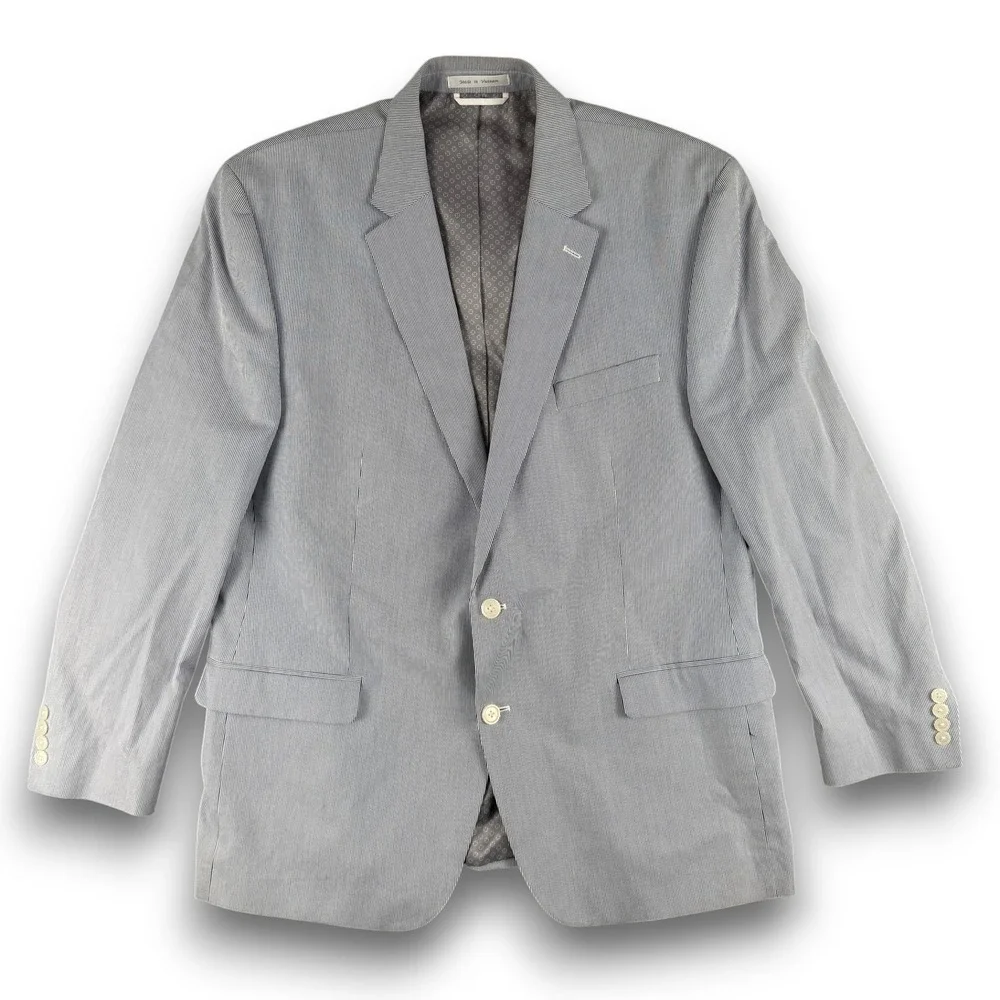 Chaps Blazer Mens 42R Blue Seersucker Striped‎ Two Button Formal Coat Geometric